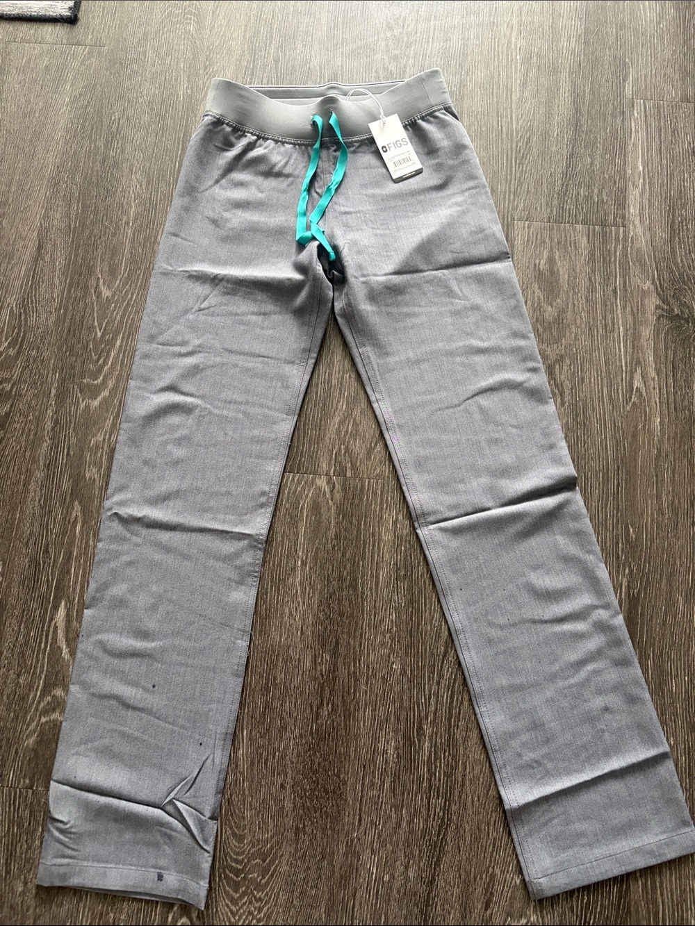 Figs women’s  Gray Jogger-Style Scrub Pants with Teal Drawstring XXS